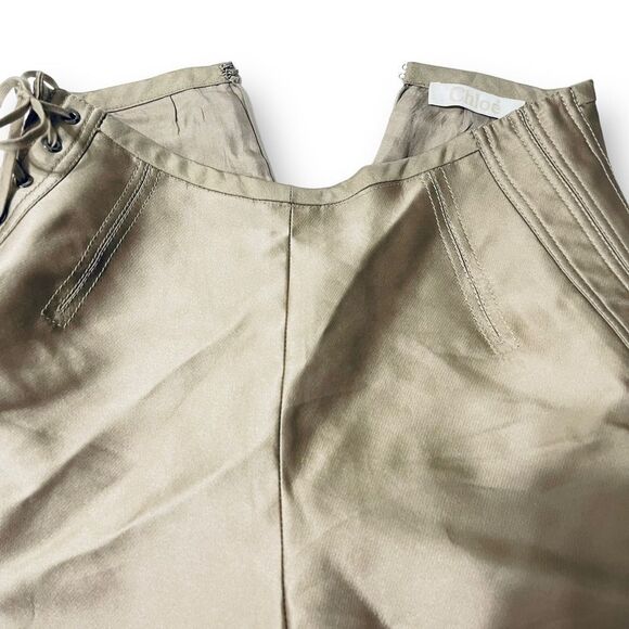Chloé Metallic Silk High Rise Lace-Up Shorts Gris Vert Size 36 US 5 - Picture 13 of 14